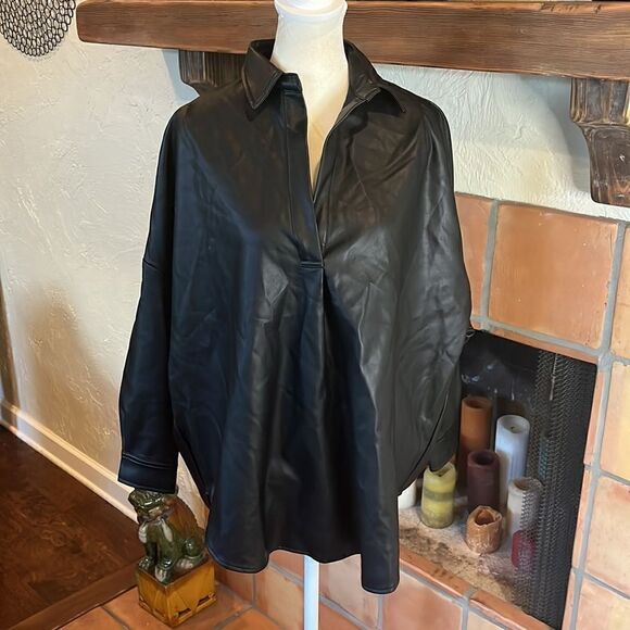French Connection Crolenda Faux Leather Popover Shirt, XS! - Picture 1 of 10